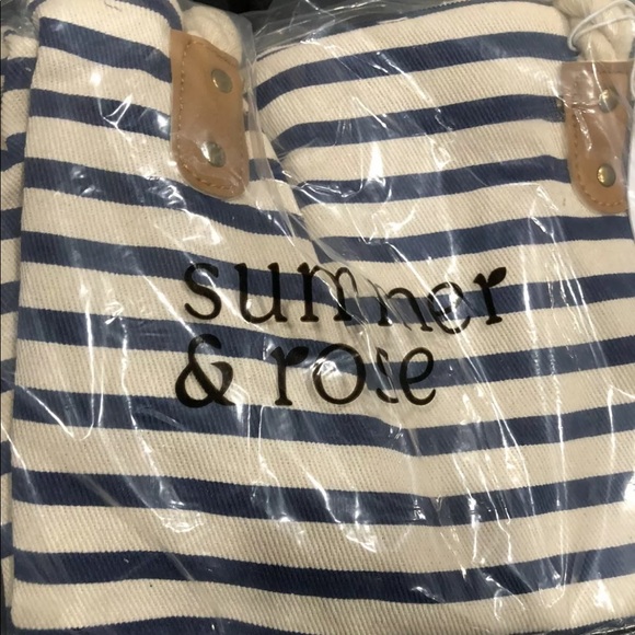 Summer and Rose Striped Tote Beach Bag Dark Navy Stripes Rope $58 - Picture 2 of 8
